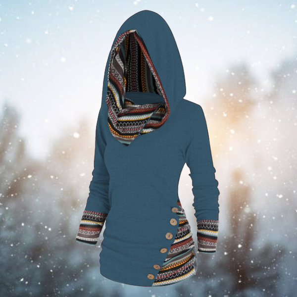 Women's Fleece Hoodie with Tribal Print Hood