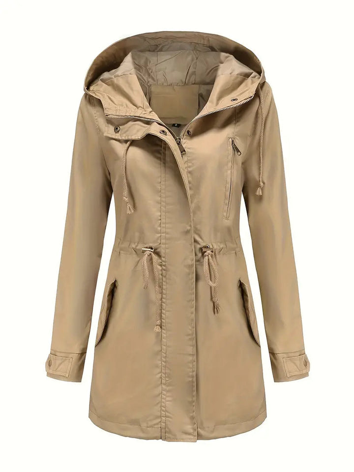 Women's Water-Resistant Long Parka with Drawstring Hood