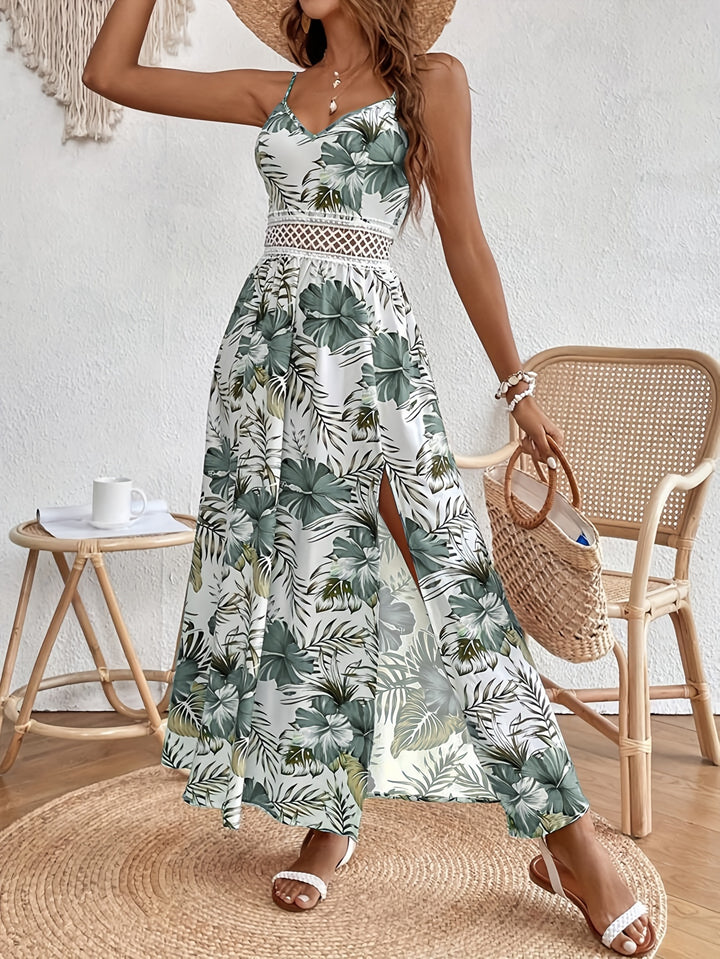 Women's Floral Maxi Dress with Crochet Waist Detail
