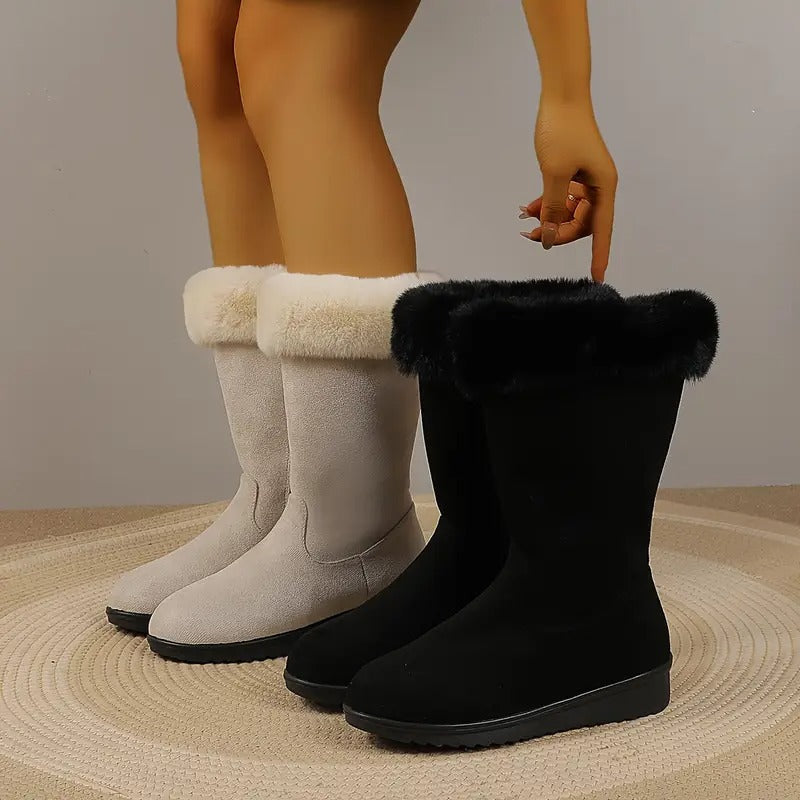 Women's Leather Orthopaedic Snow Boots with Faux Fur Trim