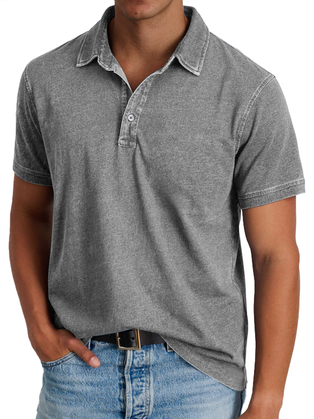 Men's Short Sleeve Polo Shirt with Button Placket