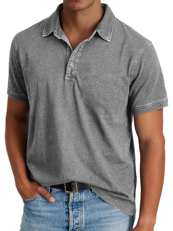 Men's Short Sleeve Polo Shirt with Button Placket