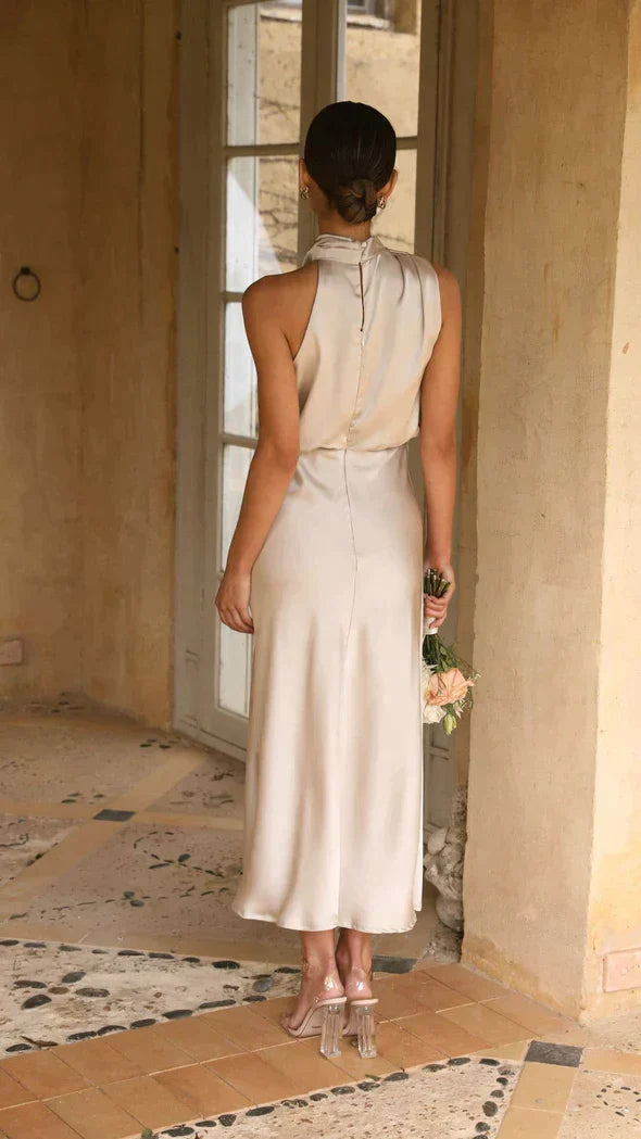 Alessia | Satin High Neck Wedding Guest Dress