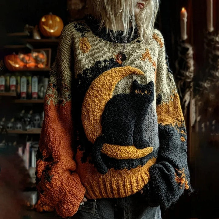 Men's Halloween Pumpkin Bat Knit Sweater