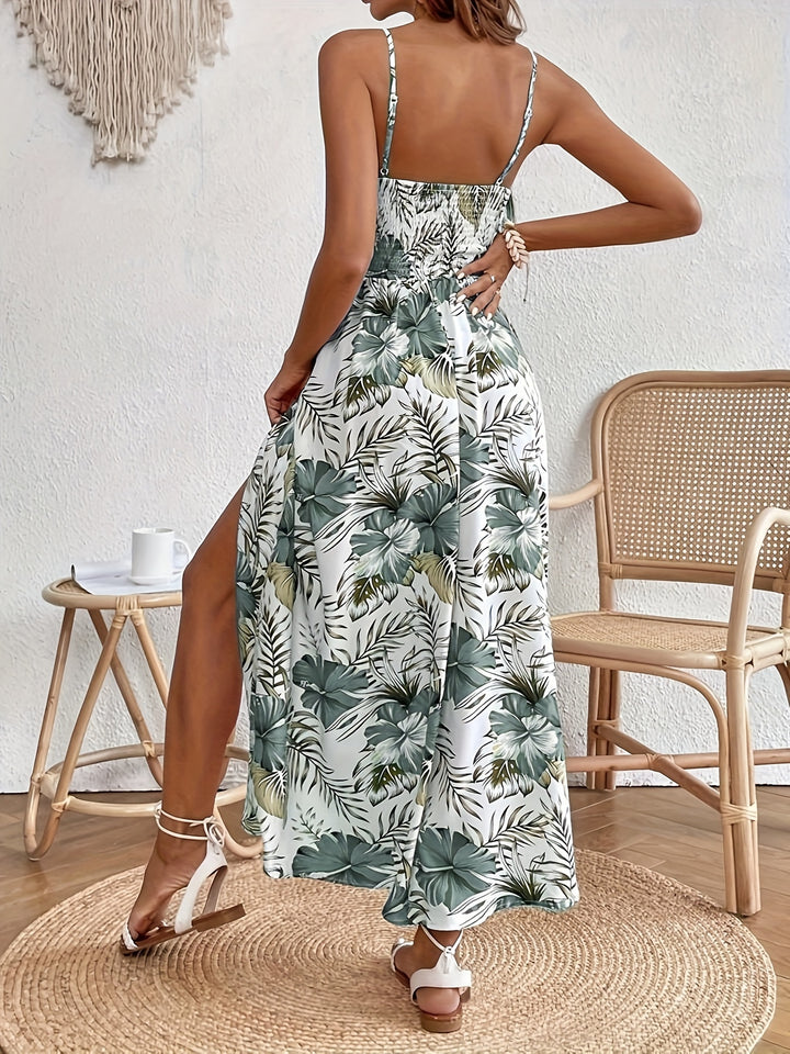 Women's Floral Maxi Dress with Crochet Waist Detail
