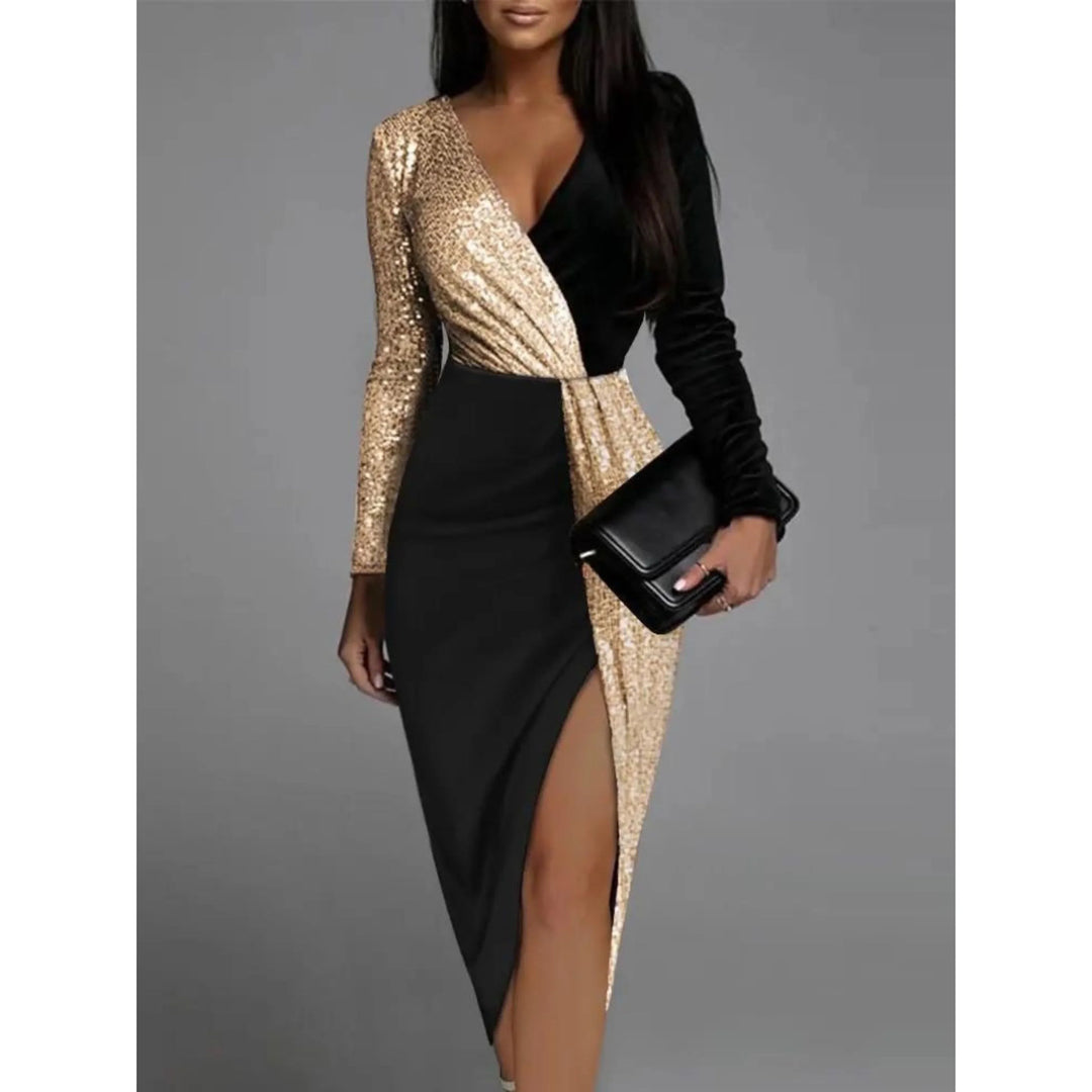 Victoria | Sequin Wrap Evening Midi Dress