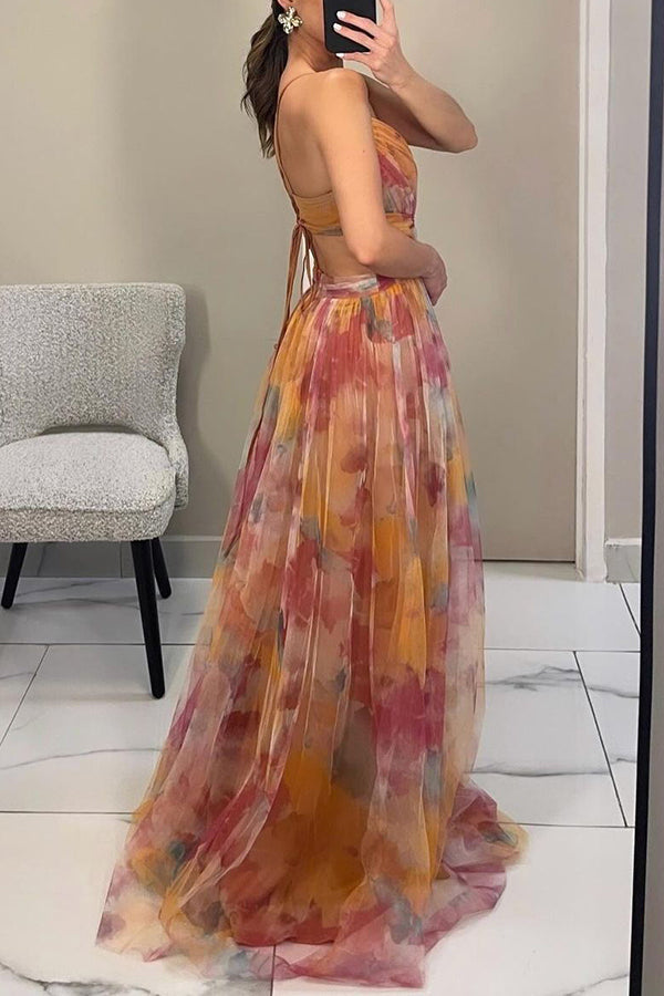 Women's Cut-Out Maxi Dress with Wrap Bodice