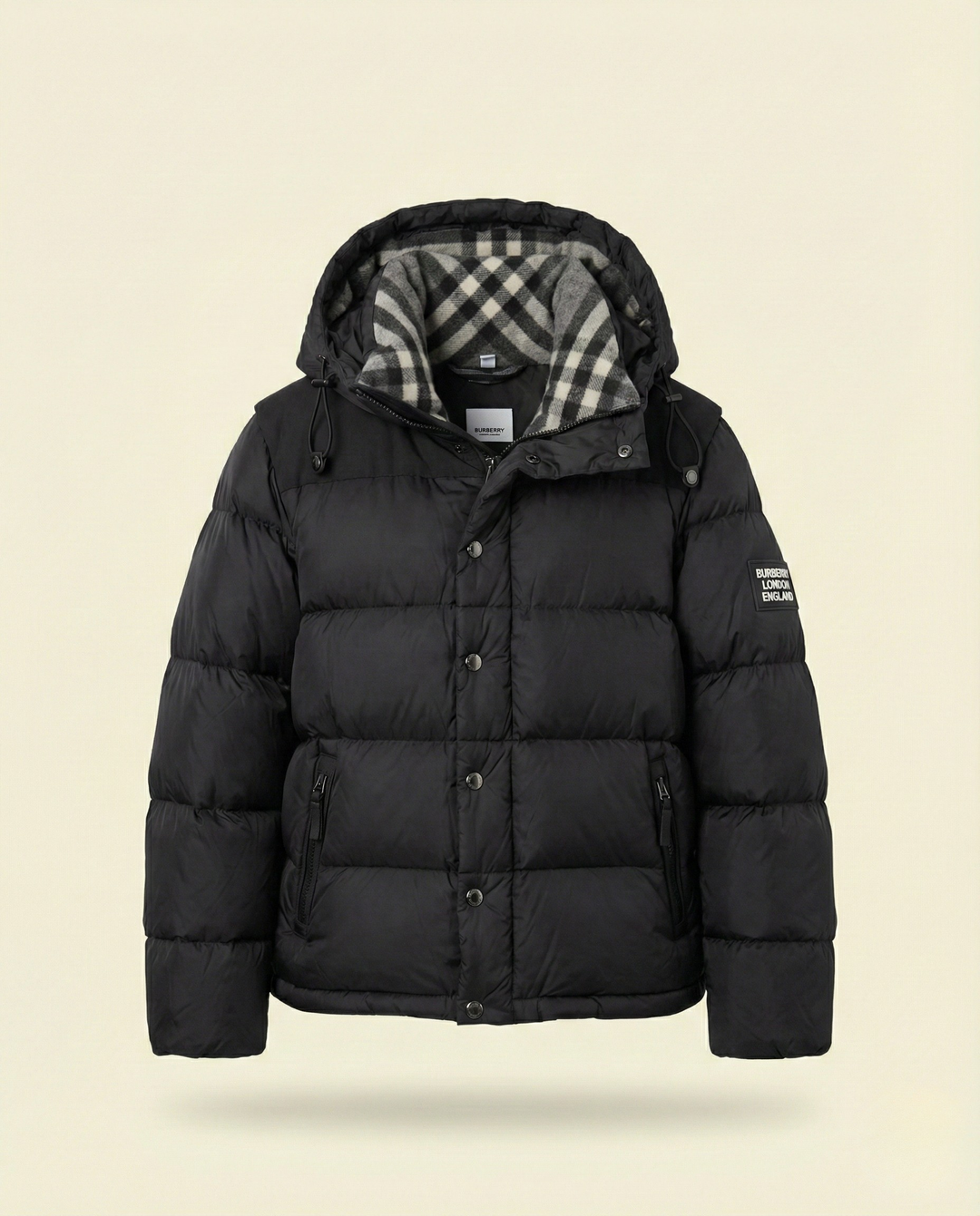 Men's Quilted Puffer Jacket with Hood in Black