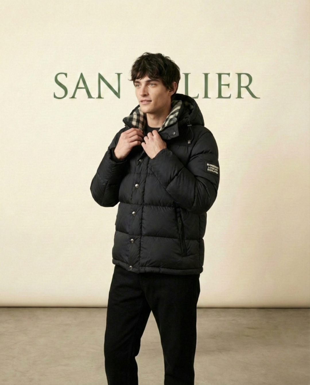 Men's Quilted Puffer Jacket with Hood in Black