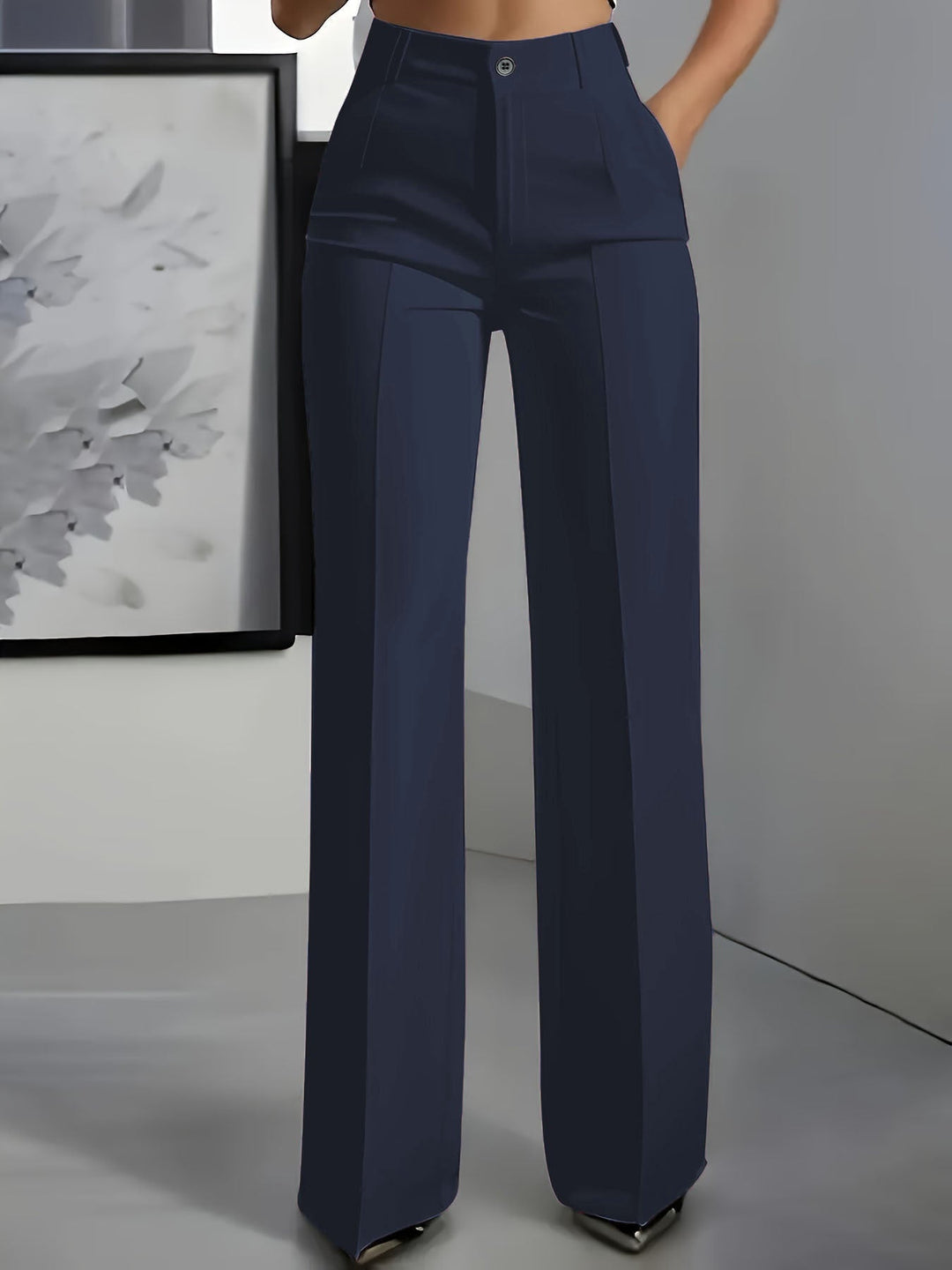 Women's High Waist Wide Leg Trousers with Front Pleats