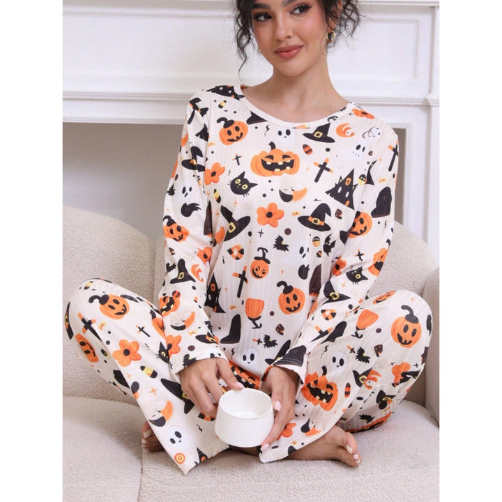 Women's Halloween Pumpkin Print Pyjama Set
