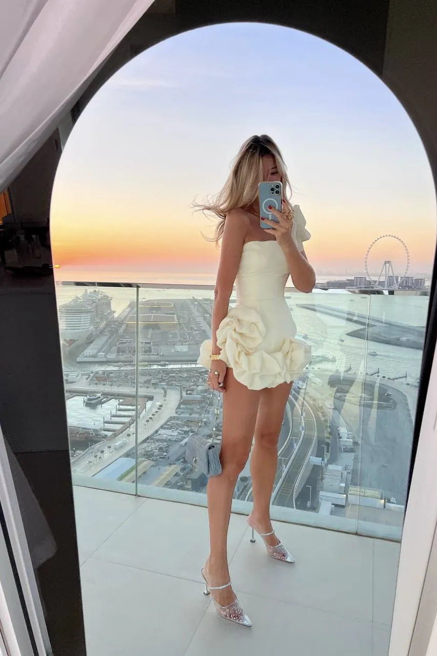 Arabella | Strapless Ruffle Hem Cocktail Dress