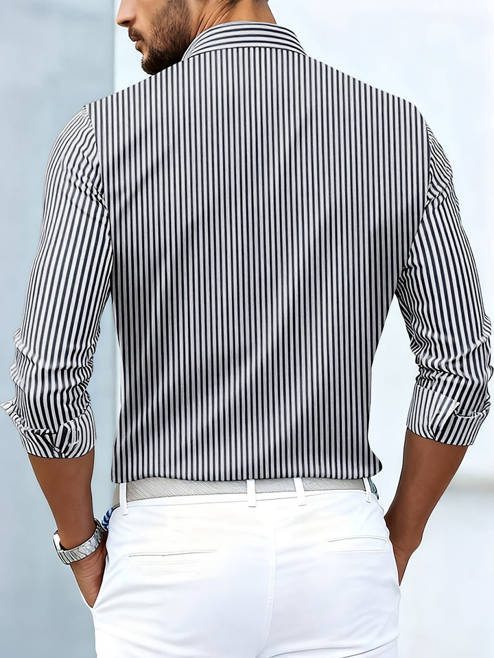 Men's Striped Button-Up Shirt in Geometric Print