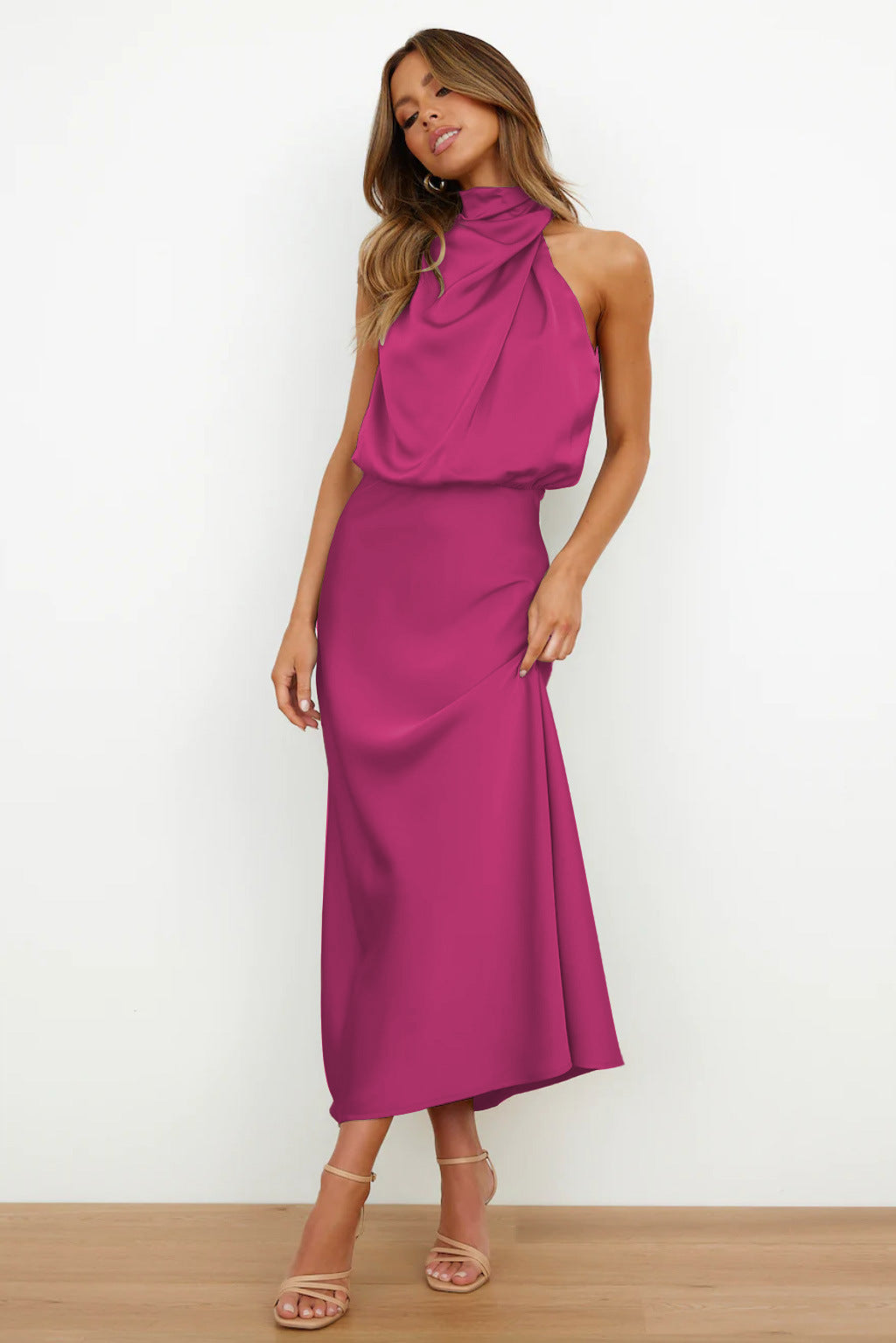 Adriana | Satin Halter Neck Maxi Cocktail Dress