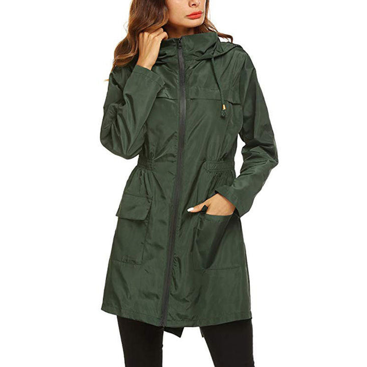 Women's Waterproof Hooded Raincoat with Drawstring Waist
