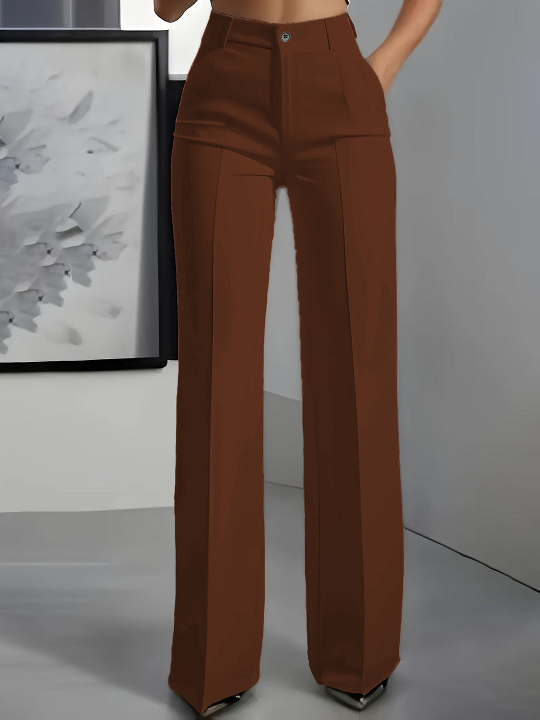 Women's High Waist Wide Leg Trousers with Front Pleats