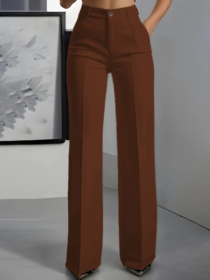 Women's High Waist Wide Leg Trousers with Front Pleats