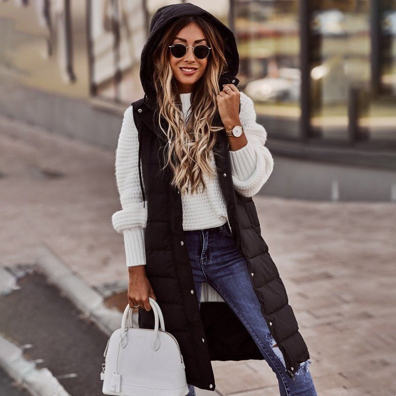 Women's Quilted Knee-Length Puffer Gilet in Longline Fit