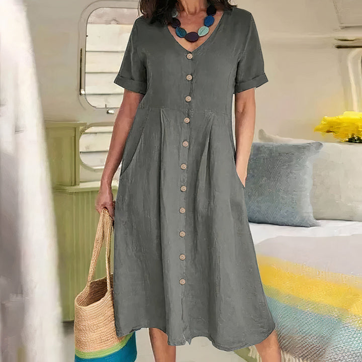 Women's Button Front Summer Midi Dress