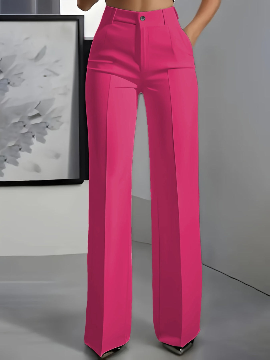 Women's High Waist Wide Leg Trousers with Front Pleats