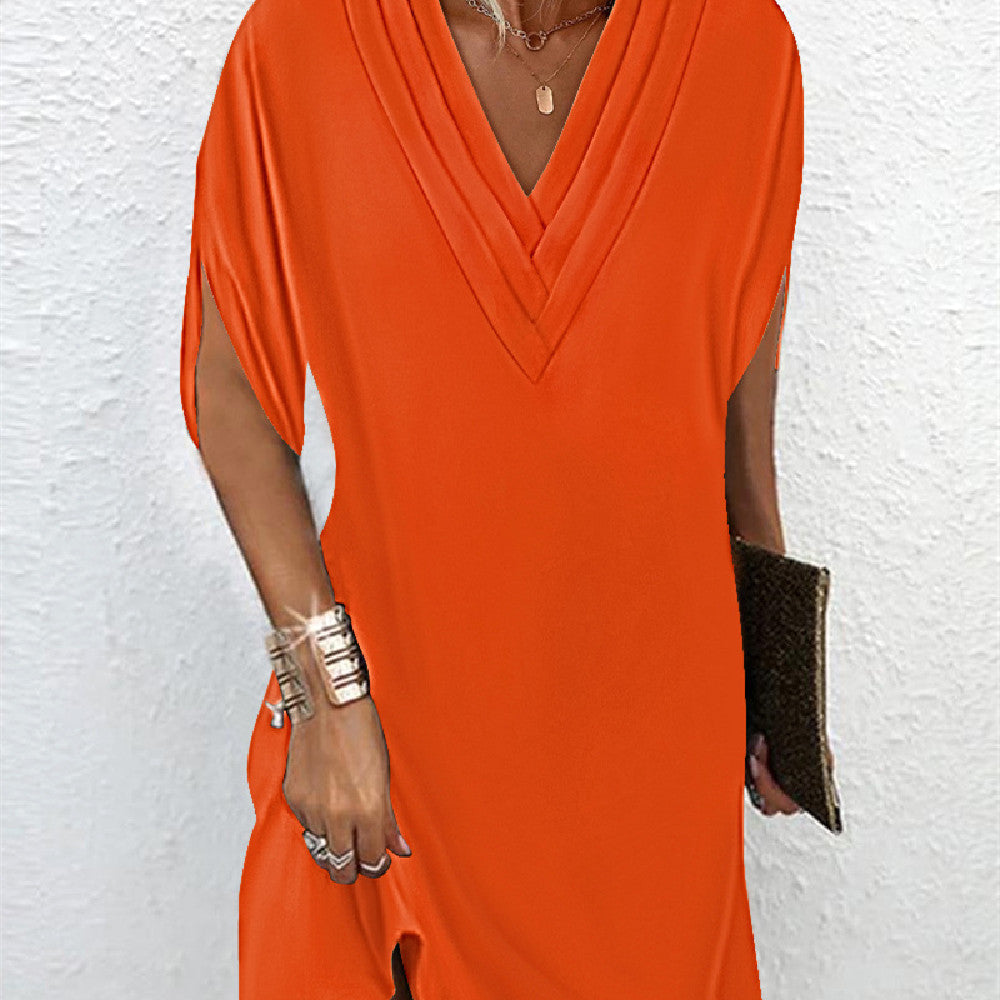 Celeste | Relaxed Pleated V-Neck Mini Dress