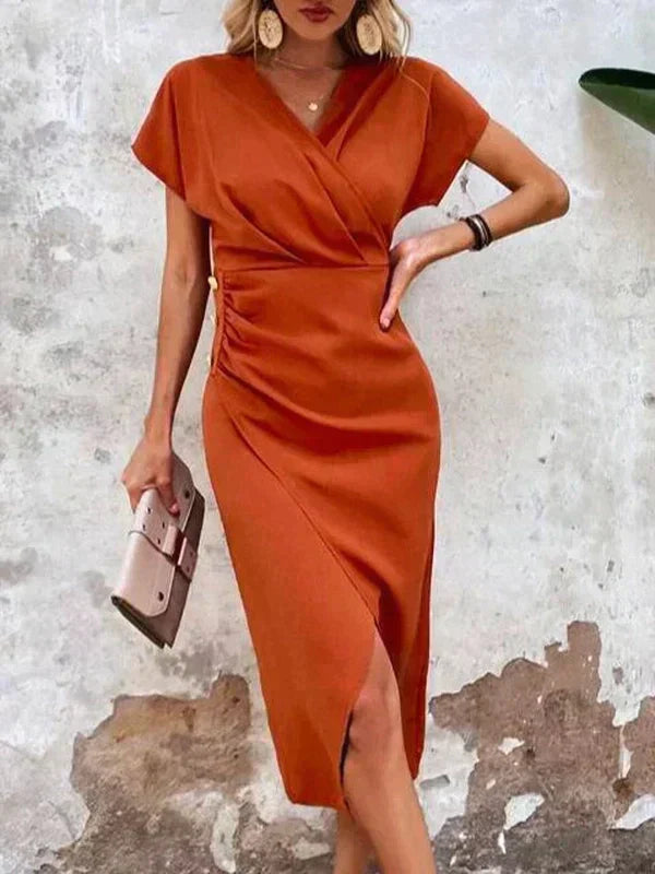 Sophie | Elegant V Neck Wrap Midi Cocktail Dress
