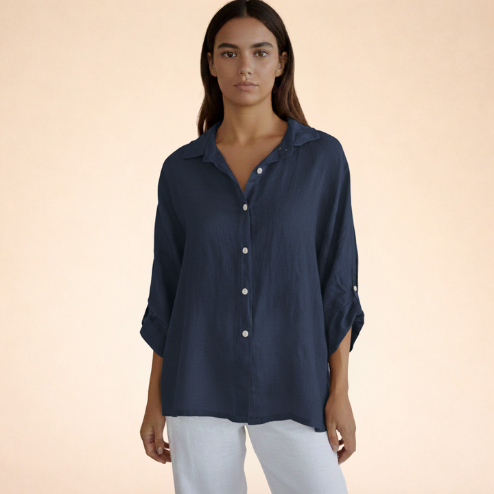 Women's Button Front Linen Blouse