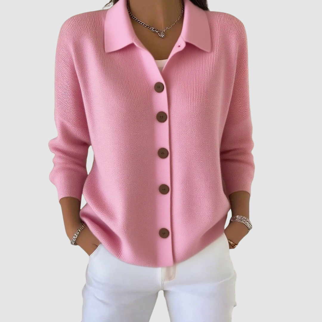 Chloe | Collared Button Front Knit Cardigan