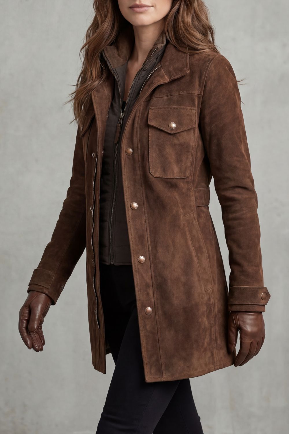 Women's Suede Longline Coat in a Tailored Fit