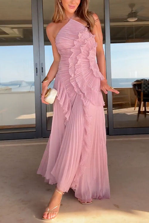 Vivienne | Pleated Ruffle Detail Occasion Maxi Dress