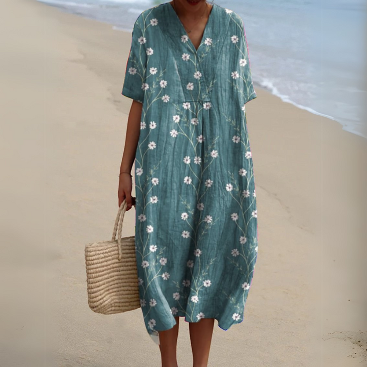 Women's Floral V-Neck Short Sleeve Maxi Dress