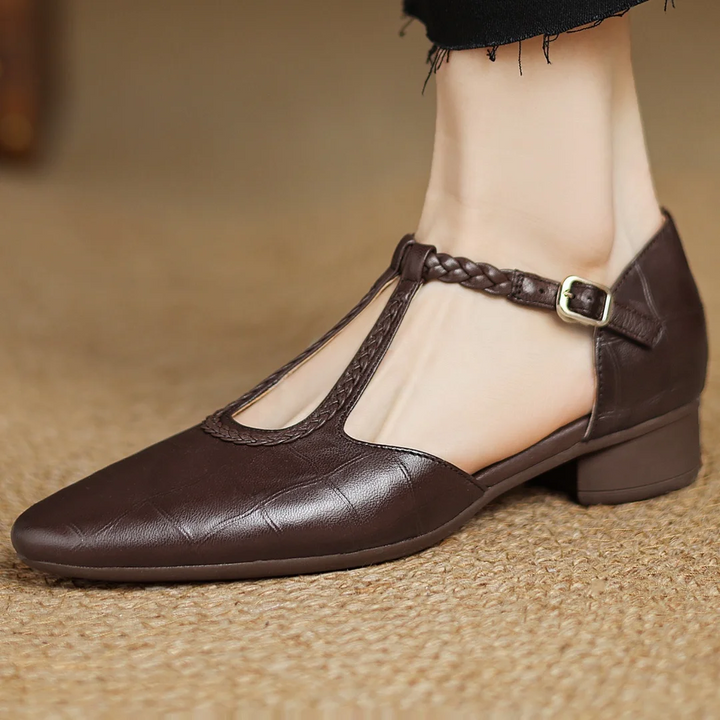 Croc Embossed T Strap Pumps