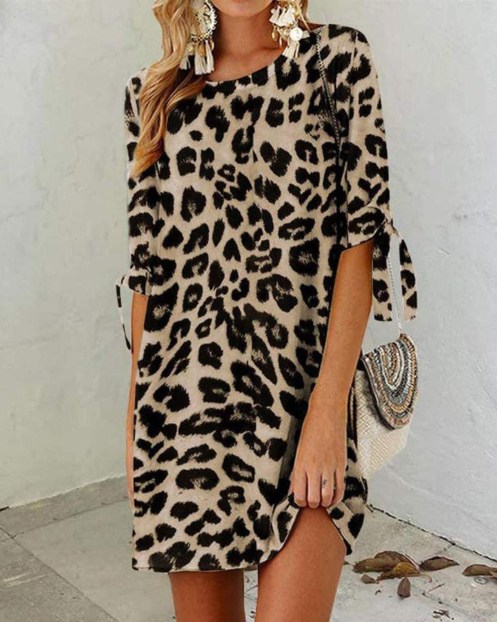 Rebecca | Animal Print Round Neck Cocktail Dress