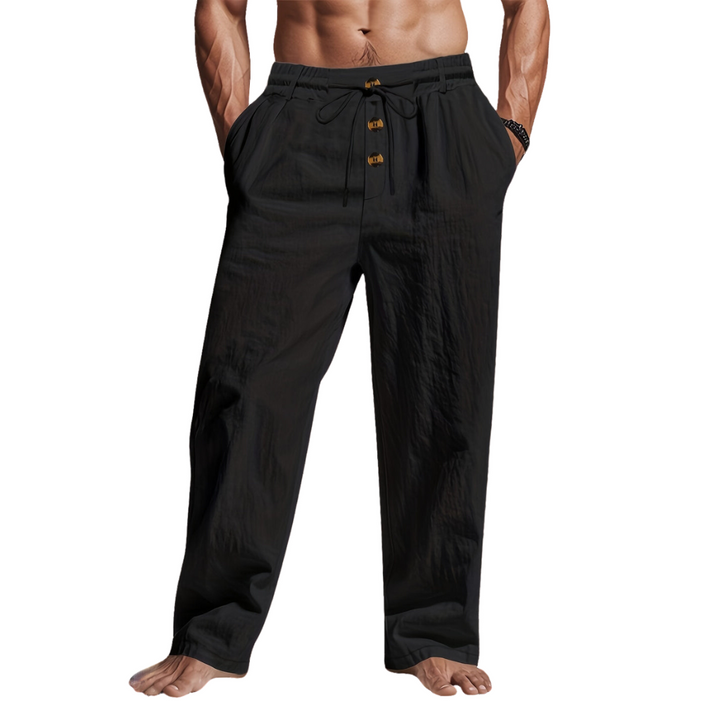 Men's Linen Straight-Leg Pants with Button Placket