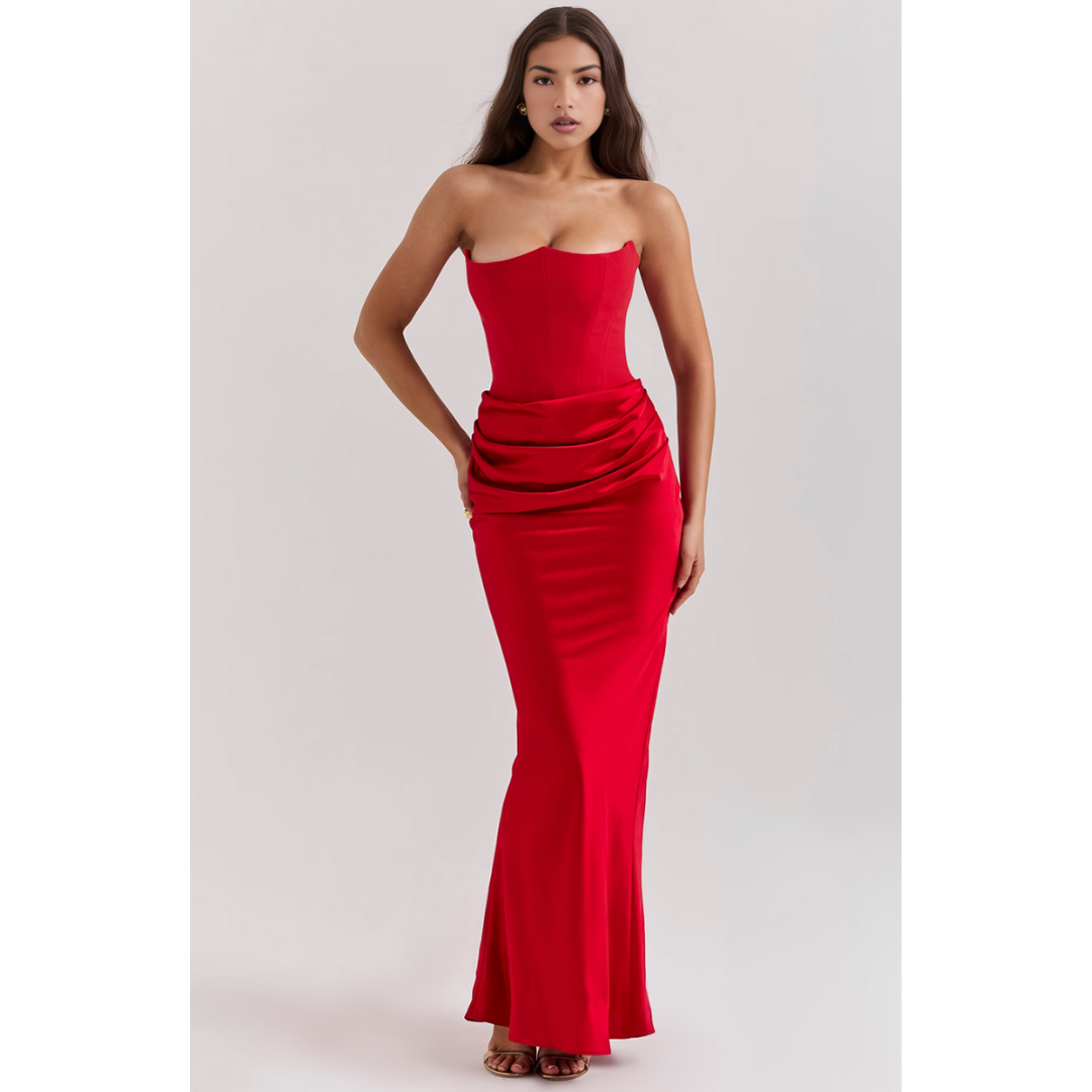 Arabella | Strapless Draped Waist Evening Maxi Dress