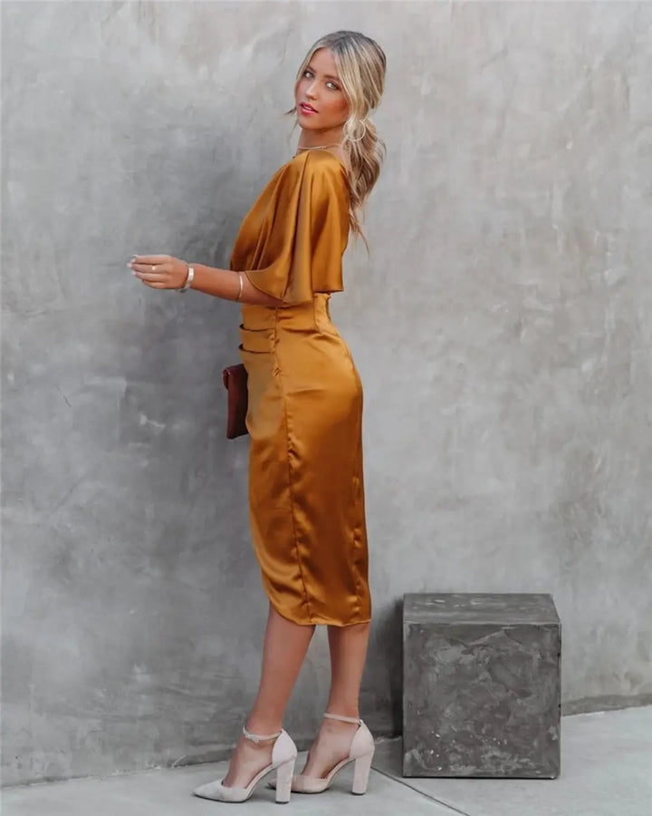 Alessia | One-Shoulder Draped Midi Dress