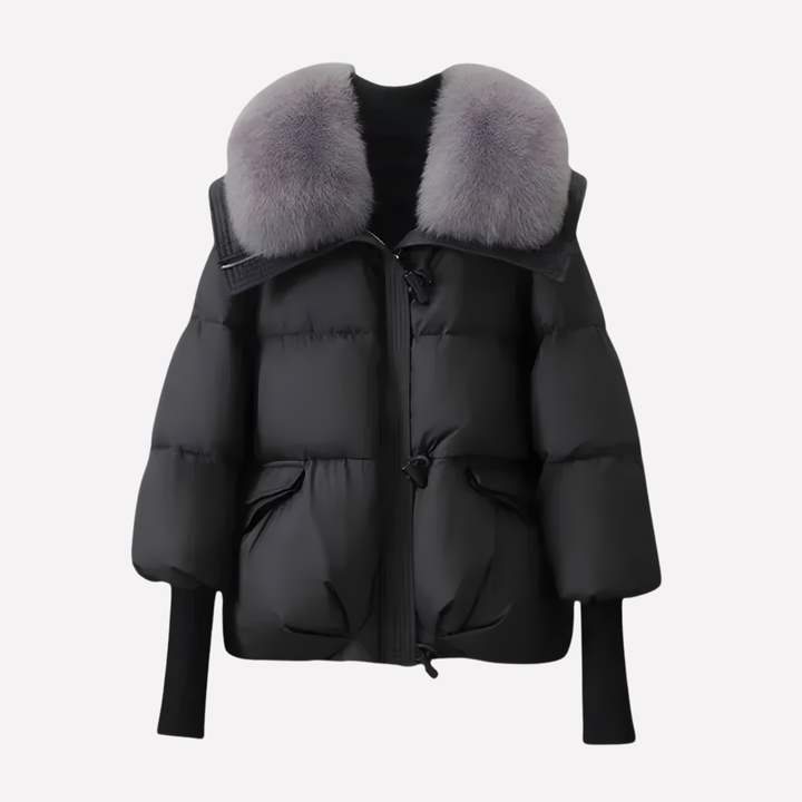 Women's Quilted Puffer Jacket with Detachable Fur Collar