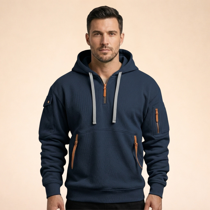 Men's Quarter-Zip Utility Hoodie with Cargo Pockets