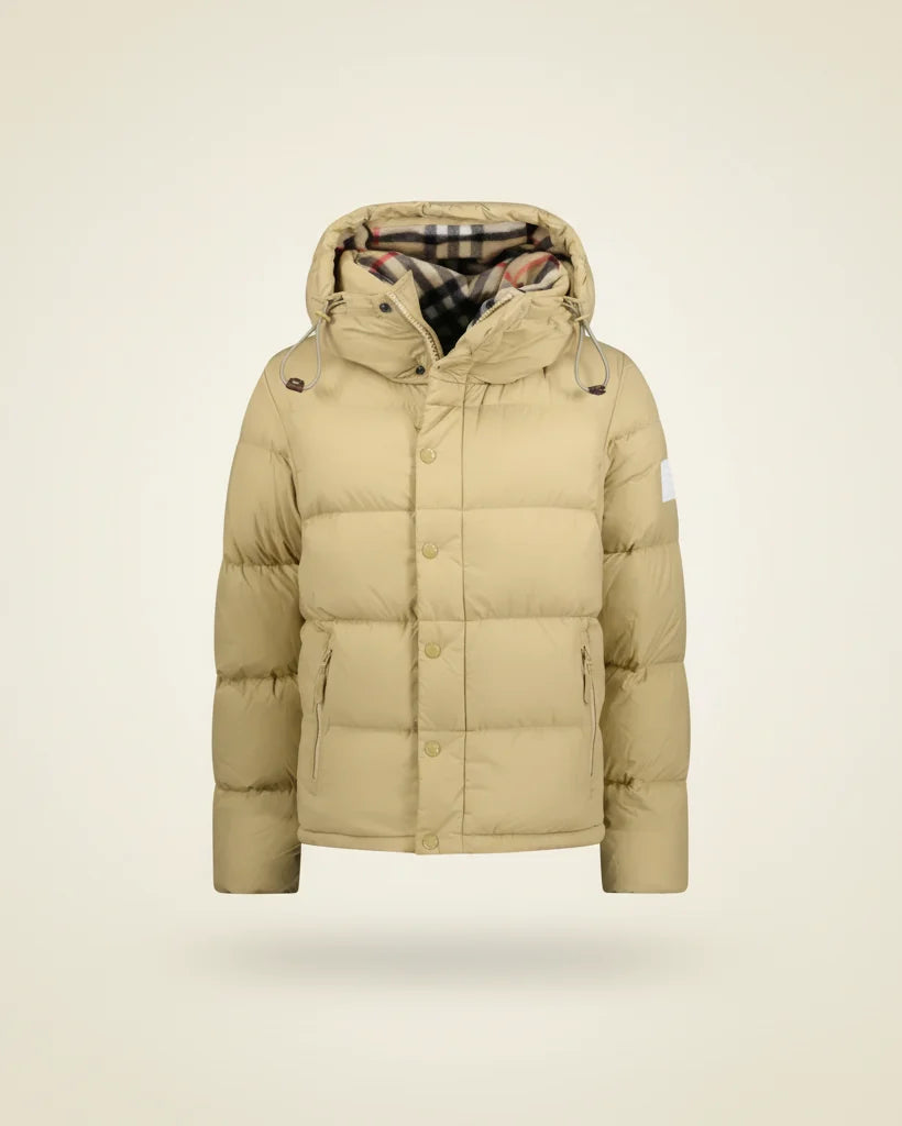 Men's Quilted Puffer Jacket with Hood in Black