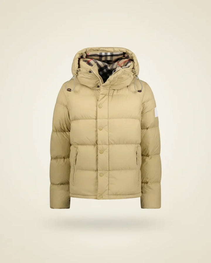 Men's Quilted Puffer Jacket with Hood in Black