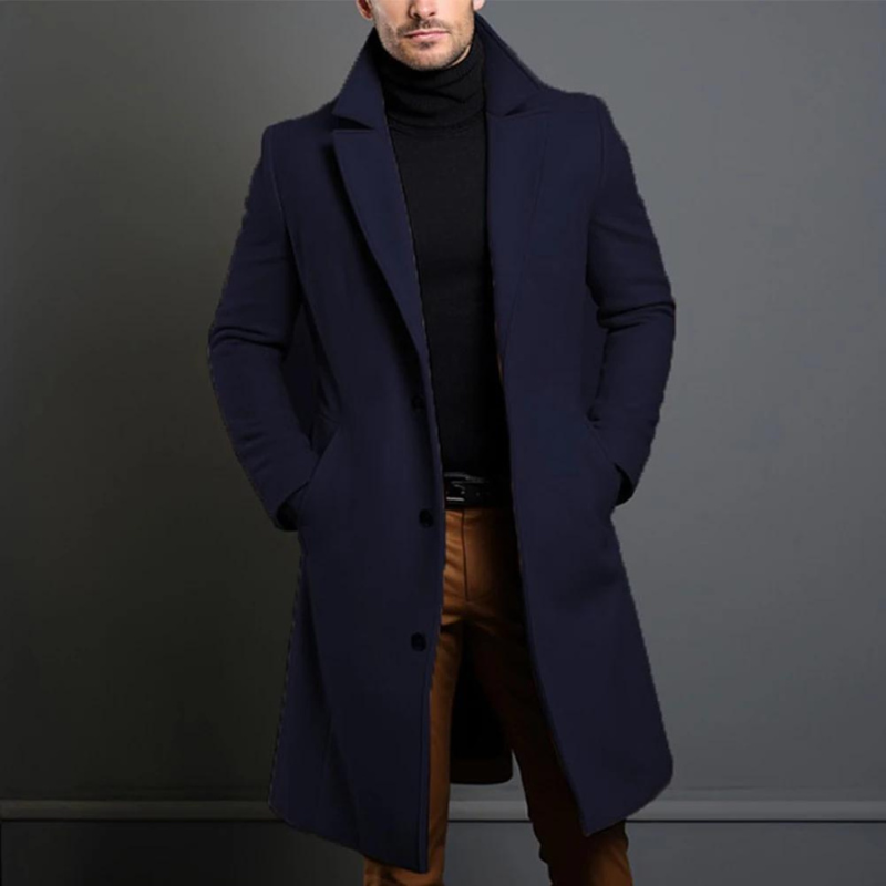 Men's Wool Longline Overcoat with Notched Lapels