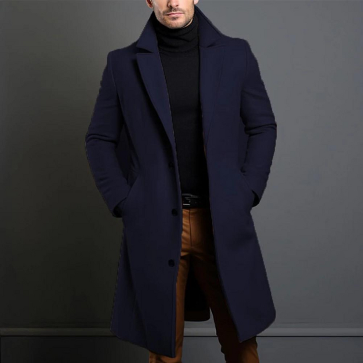 Men's Wool Longline Overcoat with Notched Lapels