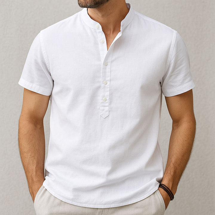 Men's Linen Henley Shirt with Short Sleeves
