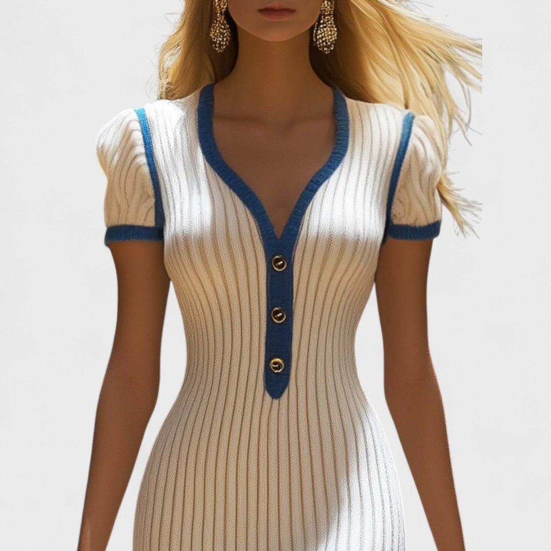 Camille | Ribbed Button Front Knit Midi Dress