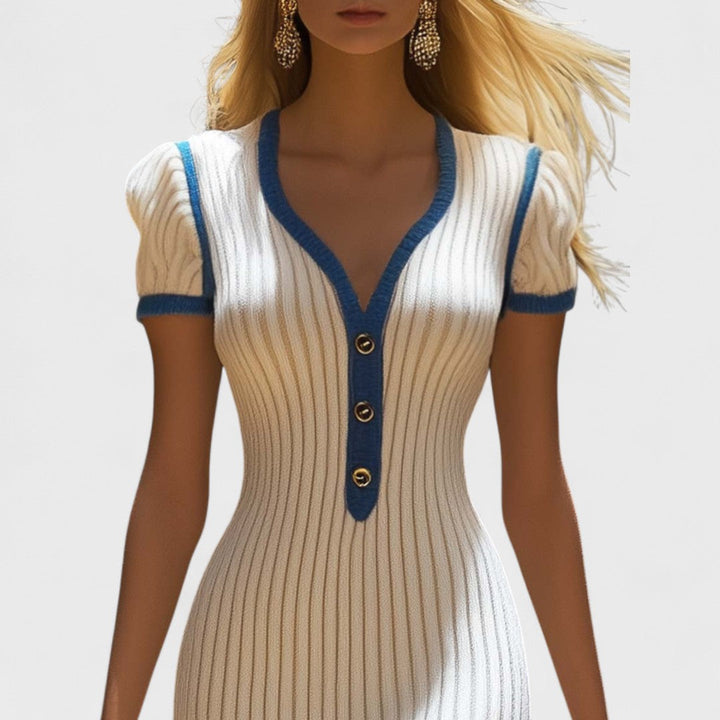 Camille | Ribbed Button Front Knit Midi Dress