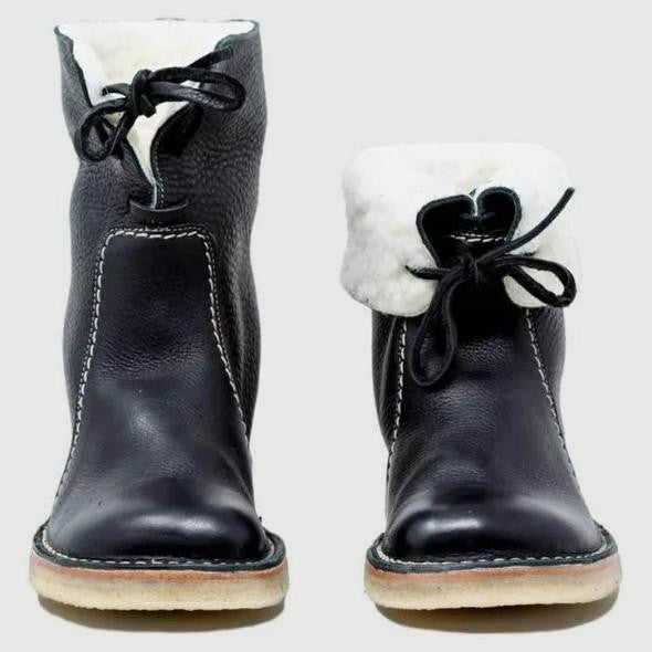 Women's Leather Shearling-Lined Ankle Boots with Fold-Over Cuff