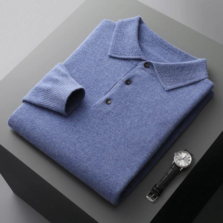 Men's Polo Collar Knit Sweater with Button Placket