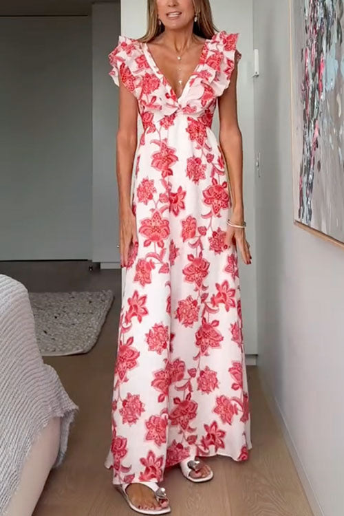 Women's Ruffle-Sleeve Floral Maxi Dress