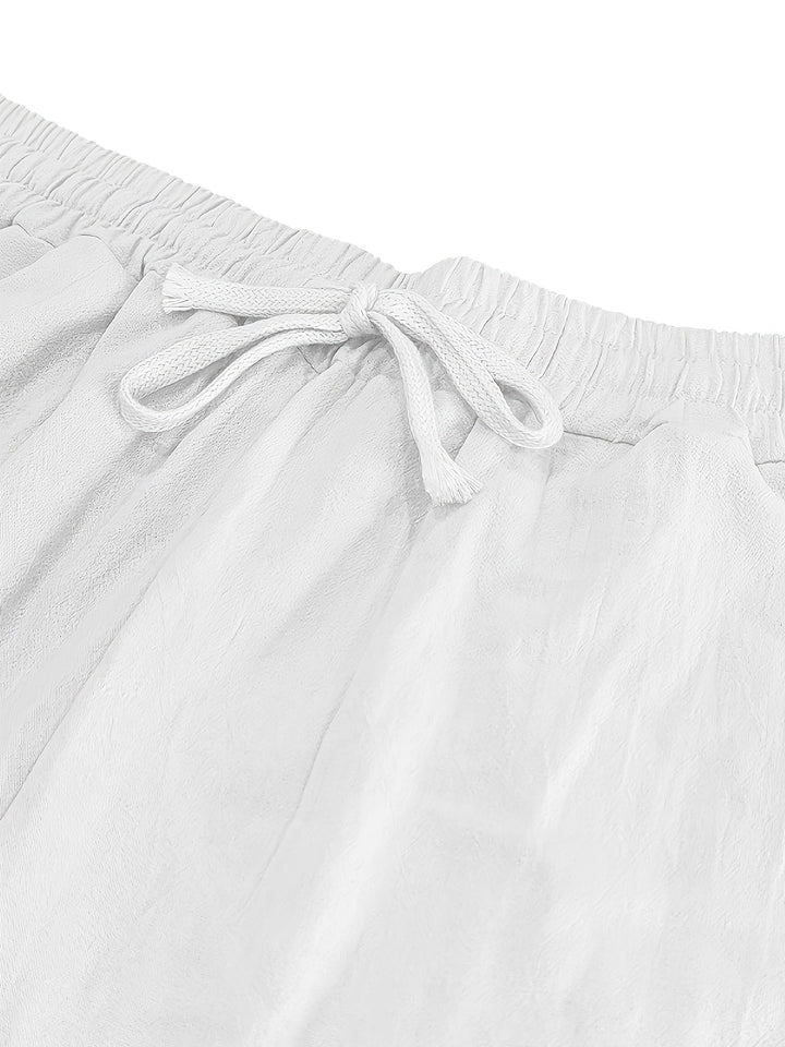 Men's Crinkled Linen Wide-Leg Drawstring Pants