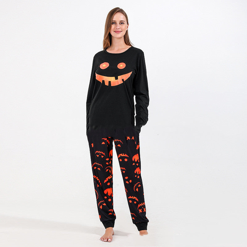 Women's Halloween Pumpkin Face Print Pyjama Set